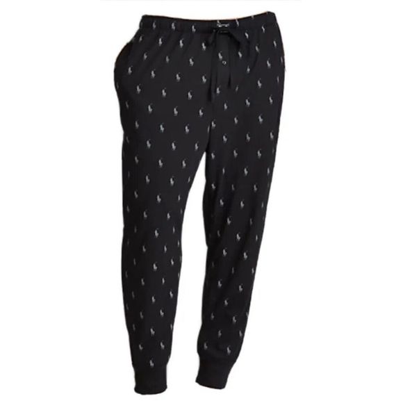 Polo Ralph Lauren Men Sz M Joggers Pants All Over Pony Logo Sleepwear Black/Gray - Picture 1 of 12
